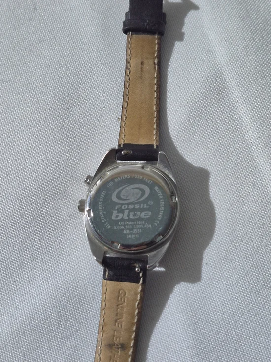 Fossil Blue Dial 31 mm Stainless Watch AM-3551 100m with Black Leather Strap - Picture 5 of 7